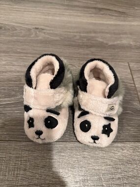 UGG Baby Panda Plush Booties in Cream and Black